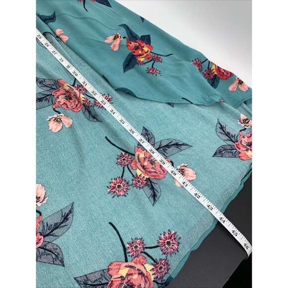 Express Floral Outfit Maxi Skirt Kimono Wrap Top Teal Rayon Womens Large New Tag - Picture 10 of 16
